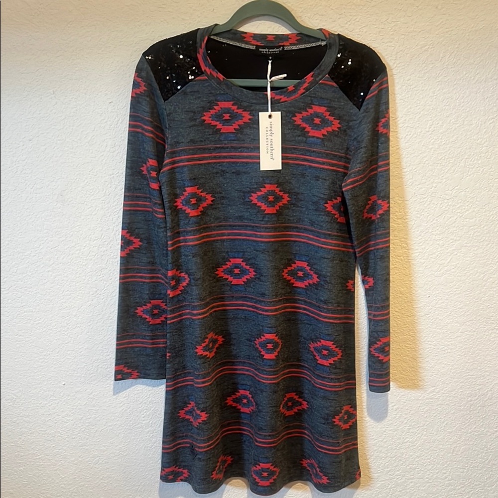 Simply Southern Gray and Red Patterned Dress